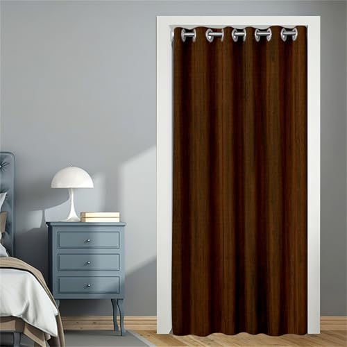 Surwin Türvorhang Blickdicht mit Ösen, Vorhang Thermovorhang Kälteschutz Verdunkelungsvorhang Gardinen Wohnzimmer für Schlafzimmer Blackout Garderobenstangen -Holzmaserung (Braun,80x180cm) von Surwin