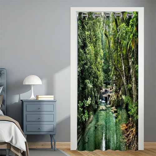 Surwin Türvorhang Blickdicht mit Ösen, Vorhang Thermovorhang Kälteschutz Verdunkelungsvorhang Gardinen Wohnzimmer für Schlafzimmer Blackout Garderobenstangen -Wald (Fluss,80x150cm) von Surwin