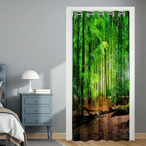 Surwin Türvorhang Blickdicht mit Ösen, Vorhang Thermovorhang Kälteschutz Verdunkelungsvorhang Gardinen Wohnzimmer für Schlafzimmer Blackout Garderobenstangen -Wald (Landschaft,120x180cm) von Surwin
