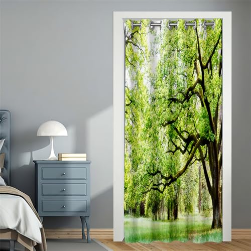 Surwin Türvorhang Blickdicht mit Ösen, Vorhang Thermovorhang Kälteschutz Verdunkelungsvorhang Gardinen Wohnzimmer für Schlafzimmer Blackout Garderobenstangen -Wald (Park,168x229cm) von Surwin