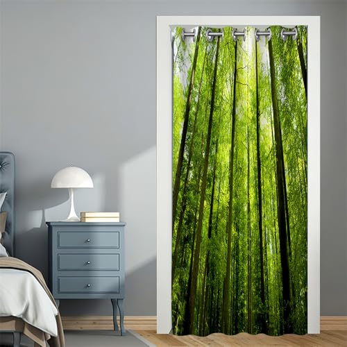 Surwin Türvorhang Blickdicht mit Ösen, Vorhang Thermovorhang Kälteschutz Verdunkelungsvorhang Gardinen Wohnzimmer für Schlafzimmer Blackout Garderobenstangen -Wald (Sommer,120x200cm) von Surwin