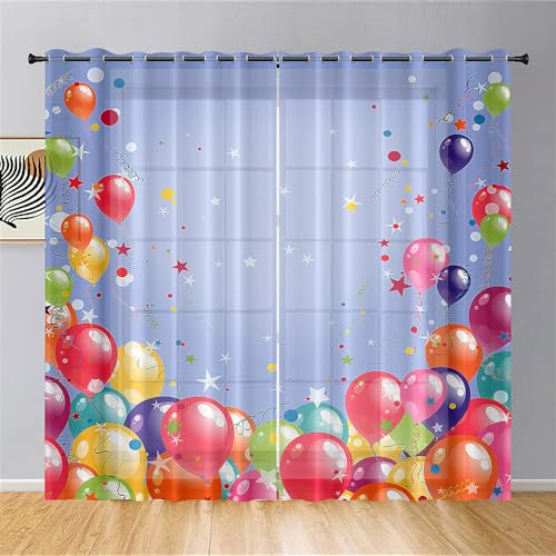 Surwin Voile Gardinen Partyballons Drucken Vorhänge Transparent Vorhang 2er Set, Gardinen mit Ösen 3D Fenstergardinen für Wohnzimmer, Schlafzimmer, Küche (Rot,132x213cm) von Surwin