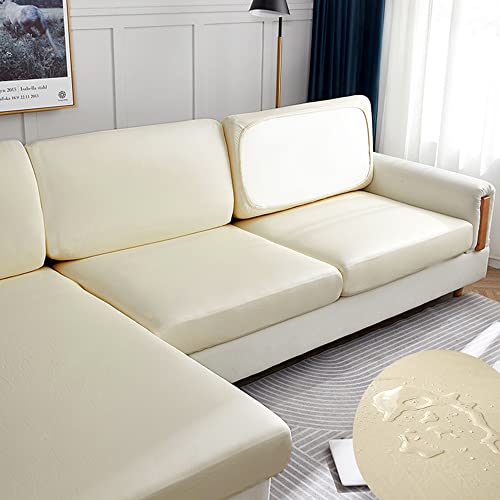 Surwin Wasserdicht Sofa Sitzkissenbezug Sitzkissenschutz, Stretch Kunstleder Kissenbezug Sofakissen Schonbezug Sofasitzbezug für Sofa Sitzkissen Möbelschutz (1 Sitzer,Creme) von Surwin