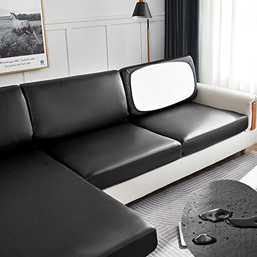 Surwin Wasserdicht Sofa Sitzkissenbezug Sitzkissenschutz, Stretch Kunstleder Kissenbezug Sofakissen Schonbezug Sofasitzbezug für Sofa Sitzkissen Möbelschutz (1 Sitzer Plus,Schwarz) von Surwin