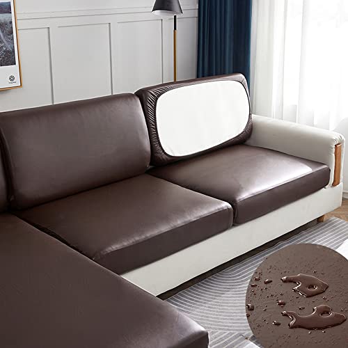 Surwin Wasserdicht Sofa Sitzkissenbezug Sitzkissenschutz, Stretch Kunstleder Kissenbezug Sofakissen Schonbezug Sofasitzbezug für Sofa Sitzkissen Möbelschutz (2 Sitzer,Kaffee) von Surwin