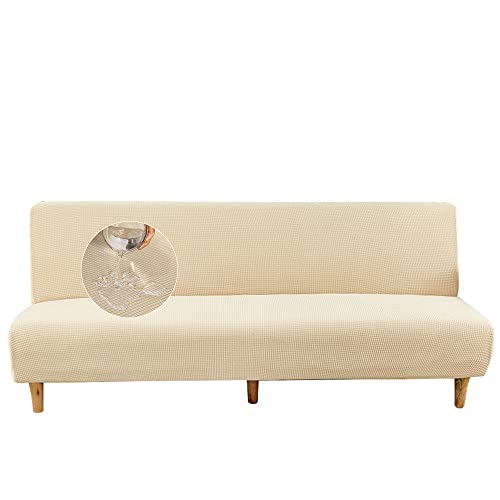 Surwin Wasserdicht Sofabezug ohne Armlehnen Einfarbig Stretch Armlose Sofabettüberzug Clic Clac Sofahusse Schonbezug Protector für Klappcouch Schlafsofa mit 2-3 Sitzplätzen (Creme,3 Sitzer) von Surwin