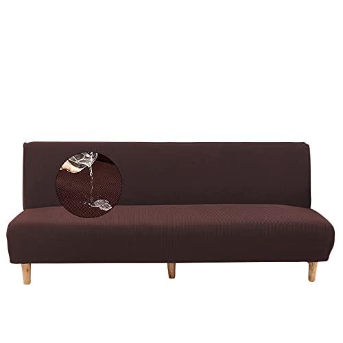 Surwin Wasserdicht Sofabezug ohne Armlehnen Einfarbig Stretch Armlose Sofabettüberzug Clic Clac Sofahusse Schonbezug Protector für Klappcouch Schlafsofa mit 2-3 Sitzplätzen (Kaffee,3 Sitzer) von Surwin