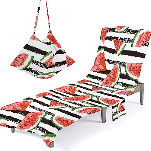 Surwin Wassermelone Schonbezug Für Gartenliege Strandliegenauflage Frottee Liegenauflage Stuhl Strandtuch Sun Lounger Bezug mit tasche Sporthandtuch Sommer Garten Schwimmen (75x210cm,Streifen) von Surwin