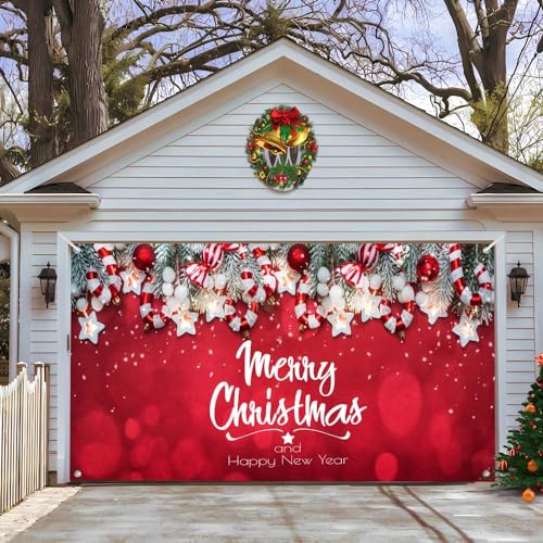 Surwin Weihnachten Garagentor Deko, Weihnachtsdeko Große Garagentor Banner, Weihnachtsdeko Innen und Außenbereich Party Weihnachten Deko Garage Tür Fotohintergrund (210x480cm,Neujahr) von Surwin