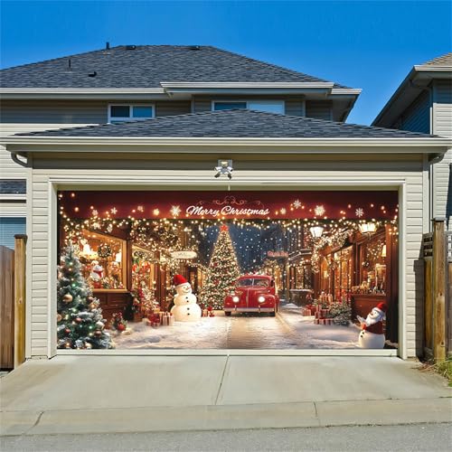 Surwin Weihnachtsnacht Garagentor Deko, Weihnachtsdeko Schneemann Garagentor Banner, Weihnachtsdeko Party Innen Außenbereich Neues Jahr Weihnachten Garage Fotohintergrund (Auto,150x200cm) von Surwin