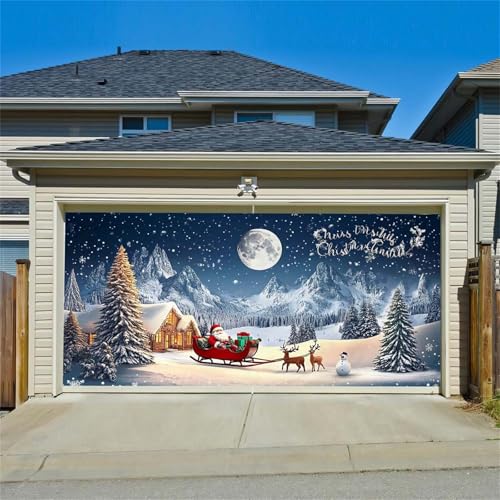 Surwin Weihnachtsnacht Garagentor Deko, Weihnachtsdeko Schneemann Garagentor Banner, Weihnachtsdeko Party Innen Außenbereich Neues Jahr Weihnachten Garage Fotohintergrund (Dorf,210x240cm) von Surwin