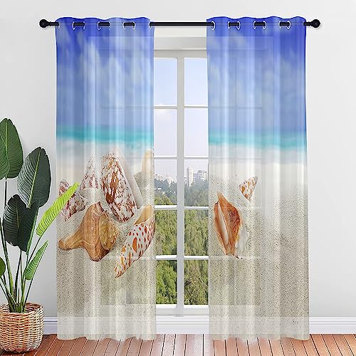 Surwin Wellen Gardinen mit Ösen, 2er Set Vorhänge, Modern Transparent Vorhänge Wohnzimmer Polyester Gardinen Küche Fenster Wohnzimmer Schlafzimmer (Muschel,80x115cm) von Surwin
