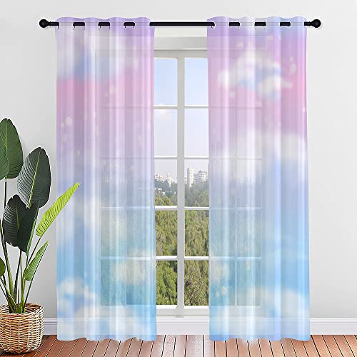 Surwin Wolkenmuster Gardinen mit Ösen, 2er Set Drucken Vorhänge, Modern Transparent Vorhänge Wohnzimmer Polyester Gardinen Küche Fenster Wohnzimmer Schlafzimmer (55x95cm,Rosa) von Surwin