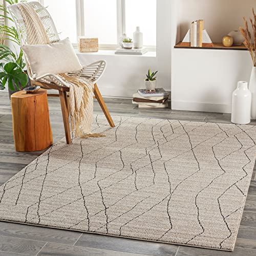 Surya Durban Teppich Wohnzimmer Modern – Abstrakt Design in Marmor Optik für Esszimmer, Schlafzimmer, Wohnzimmerteppich – weicher Marmor Teppich Groß 160x213cm Carpet, Teppich Beige von Surya