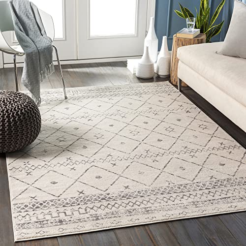 Surya Nagano Teppich Läufer Wohnzimmer, Esszimmer, Flur - Moderne Boho Teppich Geometrisches Muster - Weicher Skandinavisch Wohnzimmerteppich Grau, Creme - Teppich Läufer 80x220cm Groß Teppich von Surya