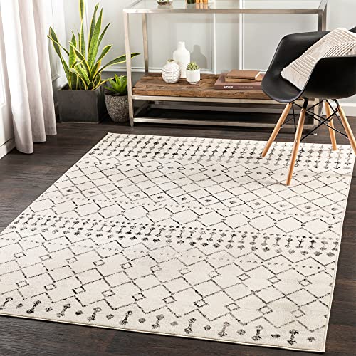 Surya Abu Dhabi Berber Teppich - Teppich modern Wohnzimmer, Esszimmer, Schlafzimmer - weicher Abstrakt Boho Teppich, Kurzflor Teppich für einfache Pflege - Teppich groß 200x274cm in Weiss von Surya