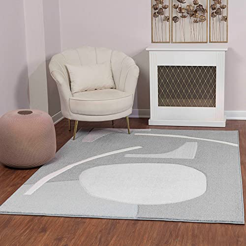 Livabliss Agen Wohnzimmer Teppich Modern - Abstrakt Design in Marmor Optik 120x170 cm für Wohnzimmer, Esszimmer, Schlafzimmer - Weicher Kurzflor in Weiß und Hellgrau von Livabliss