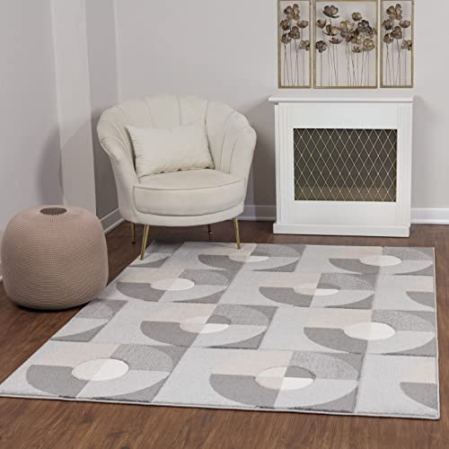 Surya Albi Teppich Läufer, Wohnzimmer, Esszimmer, Flur - Moderne Boho Teppich Geometrisches Muster - Weicher Skandinavisch Wohnzimmerteppich Weiß, Beige, Grau - Läufer Flur 80x150cm Groß Teppich von Surya