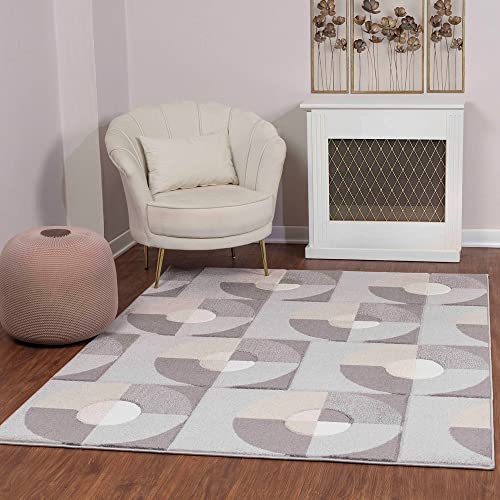 Livabliss Albi Teppich Boho für Wohnzimmer und Schlafzimmer 120x170 cm - Geometrisches Muster, Skandinavisch Modern in Weiß, Grau und Beige von Livabliss