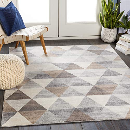 Surya Amsterdam Geometrischer Teppich - Teppich modern Wohnzimmer, Esszimmer, Schlafzimmer - weicher Abstrakt Boho Teppich, Kurzflor Teppich für einfache Pflege - Teppich groß 200x274cm in Grau von Surya