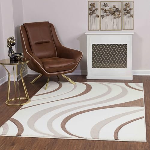 Livabliss Arles Wohnzimmer Teppich modern – Abstrakt Design in Marmor Optik für Wohnzimmer 120x170 cm, Esszimmer, Schlafzimmer - Marmor Teppich groß, weicher Teppich Kurzflor in Weiß, Braun und Beige von Livabliss