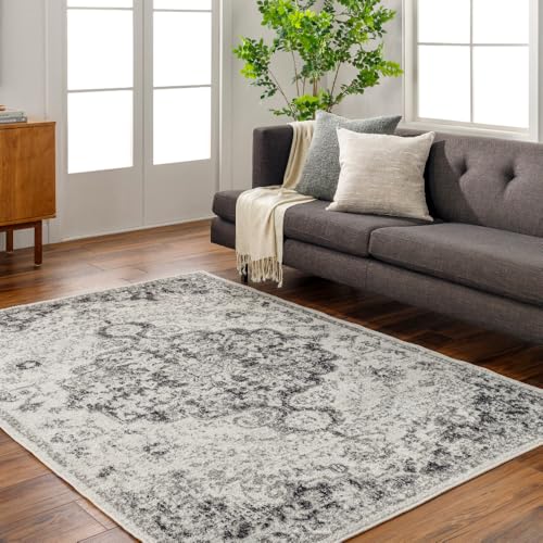 Surya Asmara Vintage Teppich groß - Teppiche Wohnzimmer, Esszimmer, Flur, Carpet Living Room - Orientalischer Teppich Boho Style - Bunter Muster, Light Beige, Medium Gray, Charcoal, Black 120x170cm von Surya