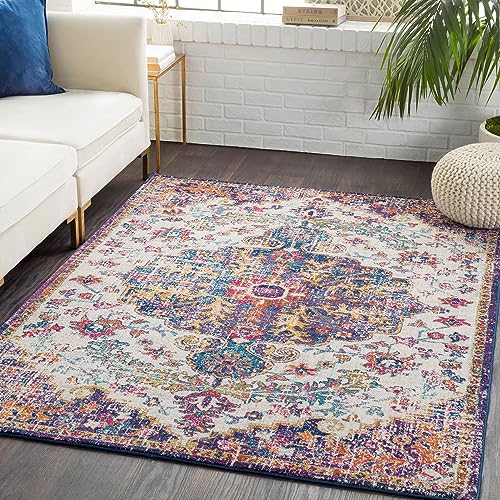 Surya Asmara Vintage Teppich groß - Teppiche Wohnzimmer, Esszimmer, Flur, Carpet Living Room - Orientalischer Teppich Boho Style - Bunter Muster ,Light Beige, Mustard, Medium Gray, Teal 160x220cm von Surya