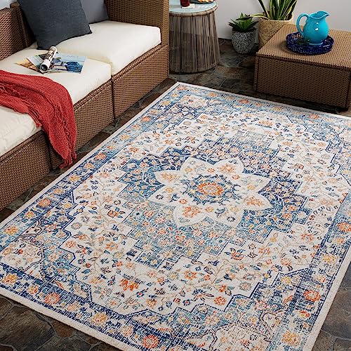 Surya Assa Vintage Teppich - Teppich Wohnzimmer, Esszimmer, Flur, Rugs Living Room - Boho Teppich Orientalisch Style, Kurzflor Carpet - Bunter Teppich Blau, Rost 120x170cm von Surya