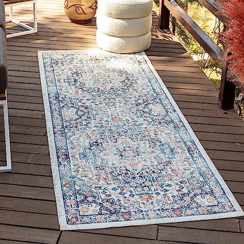 Surya Assa Vintage Teppich - Teppich Wohnzimmer, Esszimmer, Flur, Rugs Living Room - Boho Teppich Orientalisch Style, Kurzflor Carpet - Bunter Teppich Grau, Creme, 80x220cm von Surya