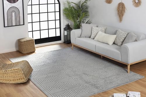 Surya Austin Teppich Läufer Wohnzimmer, Esszimmer - Moderne Boho Teppich Geometrisches Muster - Weicher Skandinavisch Wohnzimmerteppich Orientalisch - Läufer Flur 80x150cm Groß Teppich Grau von Surya