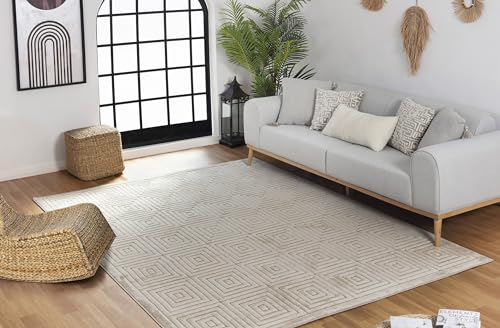 Surya Austin Teppich Schlafzimmer, Wohnzimmer, Esszimmer, Flur - Moderne Boho Teppich Geometrisches Muster - Weicher Skandinavisch Wohnzimmerteppich Orientalisch - Carpet 120x170cm Groß Teppich Beige von Surya