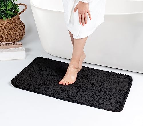 Surya Badezimmerteppich, waschbare Badematte 50x80 cm, Rutschfester Badvorleger für das Badezimmer - Bad Vorlegeteppich waschbar, Badmatte oder Duschvorleger - Pflegeleichter Badteppich, Schwarz von Livabliss