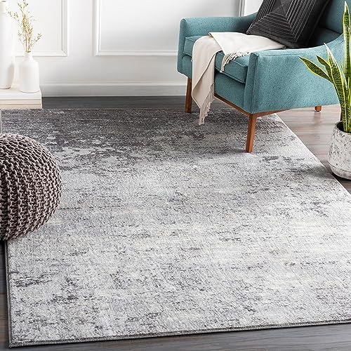 Livabliss Bangkok Wohnzimmer Teppich modern – Abstrakt Design in Marmor Optik für Wohnzimmer 140x200 cm, Esszimmer, Schlafzimmer - Marmor Teppich groß, weicher Teppich Kurzflor Grau, Weiß, Holzkohle von Livabliss