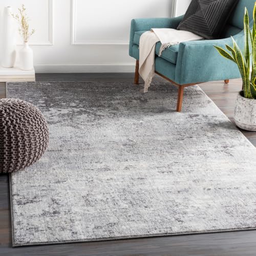 Surya Bangkok Teppich Wohnzimmer Modern – Abstrakt Design in Marmor Optik für Wohnzimmer, Esszimmer, Schlafzimmer – weicher Marmor Teppich, Kurzflor Teppich groß 200x274cm in Grau von Surya