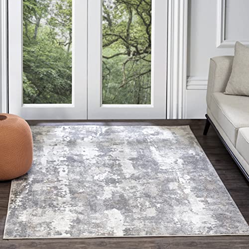 Livabliss Bergfors Wohnzimmer Teppich Modern - Abstrakt Design in Marmor Optik für Wohnzimmer, Esszimmer, Schlafzimmer 160x213 cm - Weicher Kurzflor Grau, Weiß, Elfenbein von Livabliss