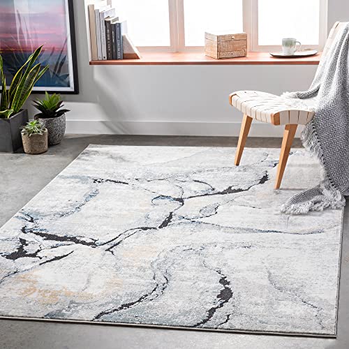 Livabliss Berlin 120x170 cm – Weicher Kurzflor in moderner Marmor-Optik für Wohnzimmer, Schlafzimmer & Esszimmer in Grau, Blau & Elfenbein von Livabliss