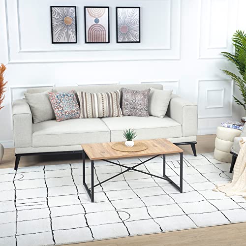 Surya Boden Teppich Schlafzimmer, Wohnzimmer, Esszimmer, Flur - Moderne Boho Teppich Geometrisches Muster - Weicher Skandinavisch Wohnzimmerteppich Anthrazit, Creme - Carpet 160x213cm Groß Teppich von Surya