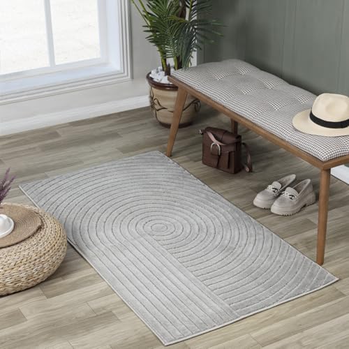 Livabliss Boston Outdoor Teppich - Wetterfest für Balkon, Terrasse, Garten, Küche - 80x150 cm - Boho Style Teppich für Draußen - Grau von Livabliss