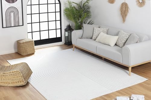 Surya Boston Teppich Läufer Wohnzimmer, Esszimmer - Moderne Boho Teppich Geometrisches Muster - Weicher Skandinavisch Wohnzimmerteppich Orientalisch - Läufer Flur 80x150cm Groß Teppich Weiss von Surya