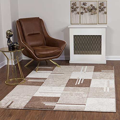 Surya Bremen Teppich Läufer Wohnzimmer, Esszimmer - Moderne Boho Teppich Geometrisches Muster - Weicher Skandinavisch Wohnzimmerteppich Beige, Braun, Weiß - Läufer Flur 80x150cm Groß von Surya