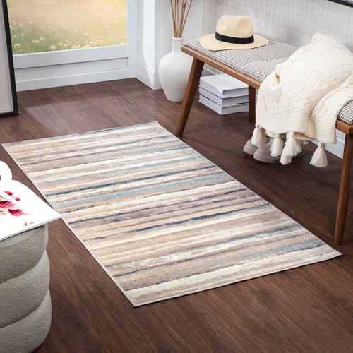 Livabliss Bruges Teppich 80x150 cm – Weicher Kurzflor Teppich in moderner Marmor-Optik für Wohn-, Schlaf- & Esszimmer in Grau, Elfenbein & Blau von Livabliss