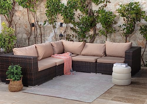 Surya Cali Outdoor-Teppich – Moderne Teppiche für drinnen und draußen, für Garten, Terrasse, Garten, Boho-Teppich, leicht zu reinigen, großer Bodenteppich, 160 x 213 cm, Beige, Elfenbein, Mauve von Surya