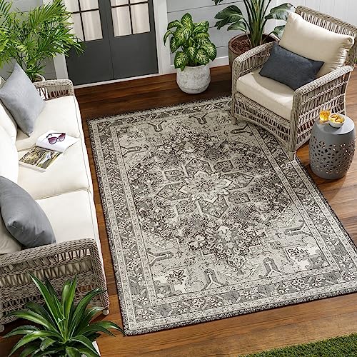 Surya Demre Vintage Teppich - Teppich Wohnzimmer, Esszimmer, Flur, Rugs Living Room - Boho Teppich Orientalisch Style, Kurzflor Carpet - Bunter Teppich Anthrazit, Elfenbein, 120x170cm von Surya