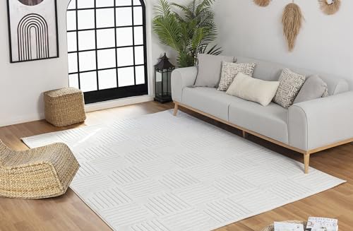 Surya Detroit Teppich Läufer Wohnzimmer, Esszimmer - Moderne Boho Teppich Geometrisches Muster - Weicher Skandinavisch Wohnzimmerteppich Orientalisch - Läufer Flur 80x150cm Groß Teppich Weiss von Surya