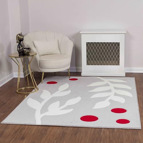 Livabliss Dijon Wohnzimmer Teppich Modern - Abstrakt Design in Marmor Optik 160x213 cm für Wohnzimmer, Esszimmer, Schlafzimmer - Groß, Weich, Kurzflor in Hellgrau, Rot und Weiß von Livabliss
