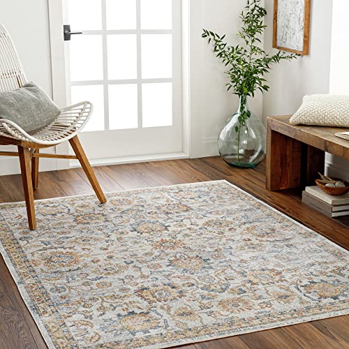 Surya Doha Teppich waschbar in Waschmaschine - Vintage Boho Teppich Wohnzimmer, Esszimmer, Küche - Traditionelle Teppiche, Orientalischer Style, Teppich Groß 120x170cm Dunkelweiß, Grau von Surya