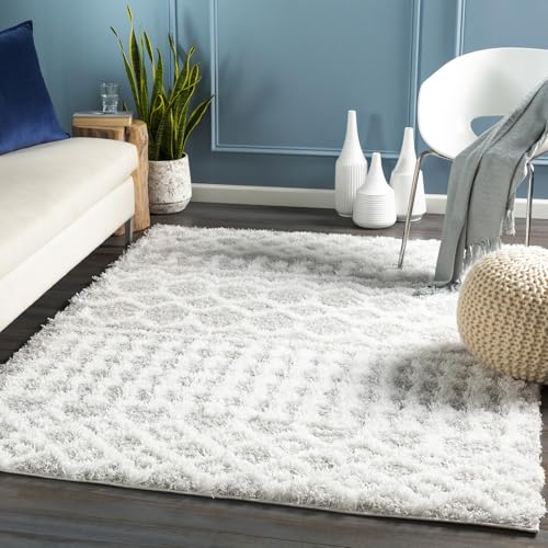 Surya Dubai Shaggy Berber Teppich - Flauschiger Teppich für Wohnzimmer, Esszimmer, Schlafzimmer, Abstrakter Langflor Hochflor Teppich Weiss flauschig & pflegeleicht - Teppich groß 160x220cm in Weiss von Surya