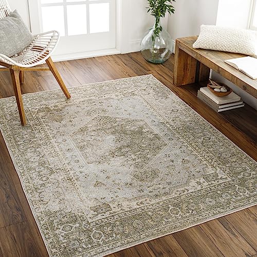 Surya Dukan Teppich waschbar in Waschmaschine - Vintage Boho Teppich Wohnzimmer, Esszimmer, Küche - Traditionelle Teppiche, Orientalischer Style, Teppich Groß 80x220cm, Beige, Elfenbein von Surya