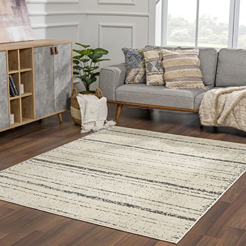 Livabliss Durham Wohnzimmer Teppich modern – Abstrakt Design in Marmor Optik für Wohnzimmer 120x170 cm, Esszimmer, Schlafzimmer - Marmor Teppich groß, weicher Teppich Kurzflor in Elfenbein und Grau von Livabliss