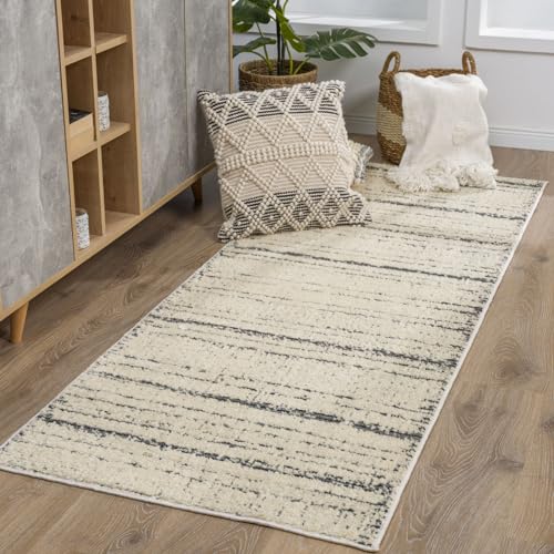 Surya Durham Läufer Modern – Abstrakt Design in Marmor Optik für Wohnzimmer, Esszimmer, Flur – weicher Marmor Teppich, Kurzflor Läufer groß 80x220cm in Elfenbein von Surya